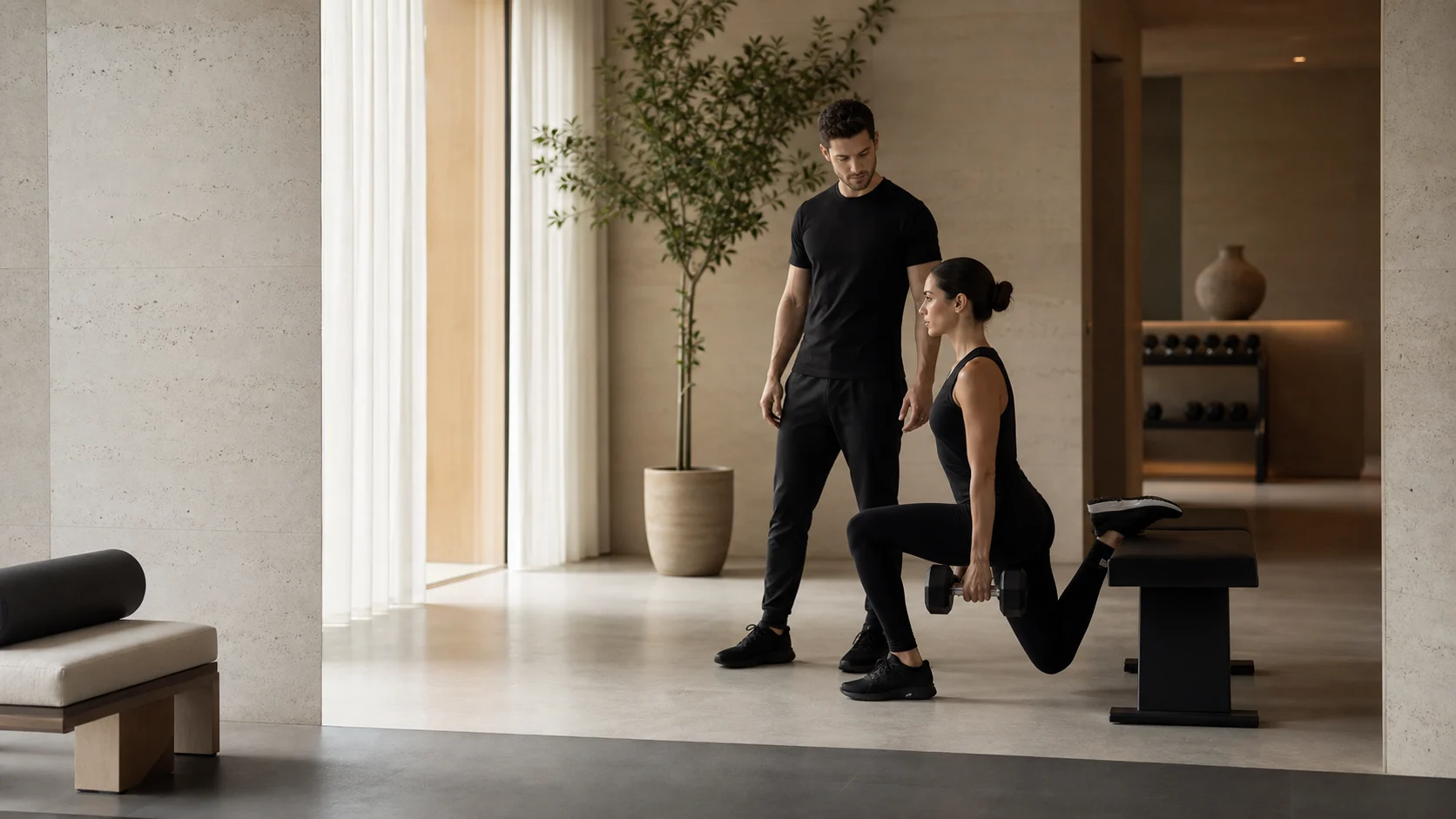 Private strength coaching in a refined wellness studio